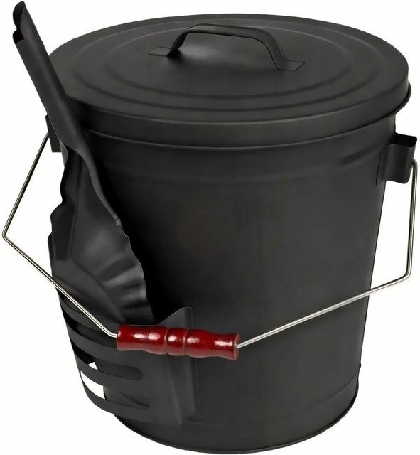 BLACK OAK Ascheeimer STROMBOLI Silber mit Deckel, Schaufel und Edelstahlbügel, 20l Aschebehälter aus Metall für Kaminofen und Grill - Bild 1