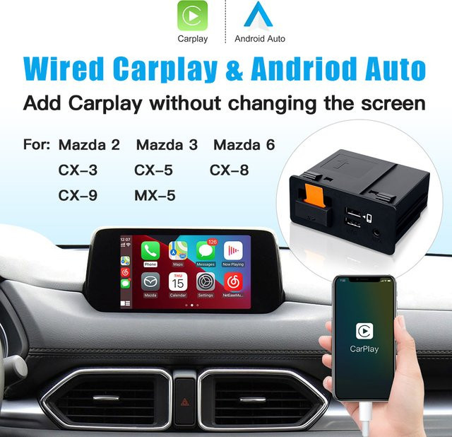 CARABC Apple CarPlay und Android Auto Adapter für Mazda 2 3 6 CX3 CX5 CX9 MX5 und Toyota, OEM-Nachrüstung, Schwarz - Bild 1
