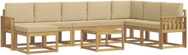 vidaXL Outdoor-Sofagarnitur 9-tlg. in L-Form aus Akazienholz mit Kissen in Weiß und Beige - Bild 1