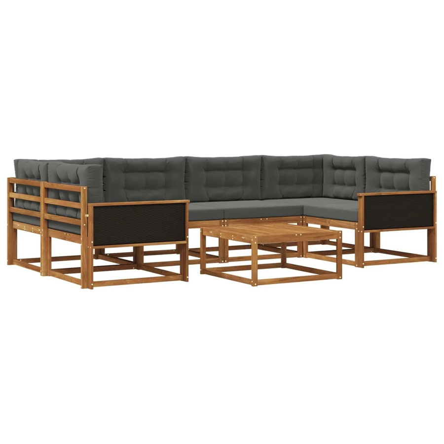 vidaXL Outdoor-Sofagarnitur L-Form aus Akazienholz mit 7 Kissen in Anthrazit und Natur - Bild 2
