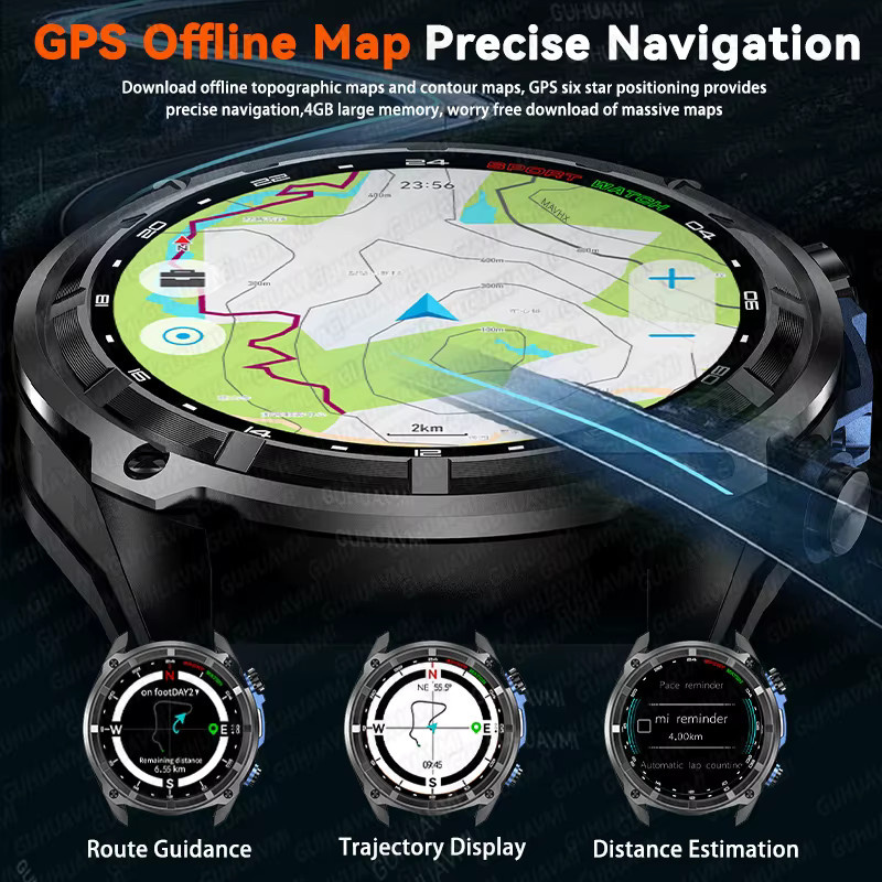GUHUAVMI Herren GPS Smartwatch in Blau mit Offline-Kartenfunktion, 1,43 Zoll Corning Gorilla Display, 4 GB Speicher, Bluetooth-Anruffunktion und 3ATM Wasserdichtigkeit - Bild 3