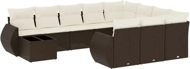 vidaXL 11-tlg. Garten-Sofagarnitur aus Polyrattan mit Kissen in Braun - Bild 1