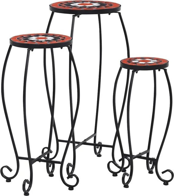 vidaXL Mosaiktische Set aus 3 Keramiktischen im mediterranen Design, Terracotta und Weiß, rund, B/T/H: 70 x 70 x 35 cm, 46 x 46 x 30 cm und 35 x 35 x 30 cm - Bild 1