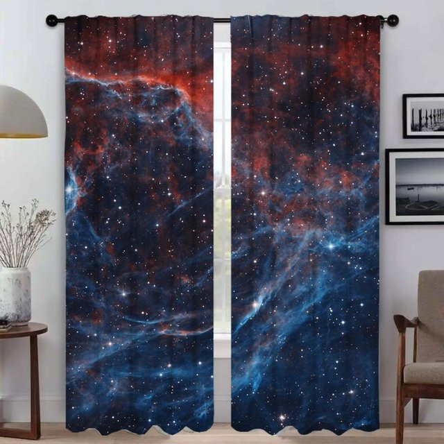 2er-Set Kosmische Nebel Verdunkelungsvorhänge mit Grafikdesign, Mehrfarbig, B: 50 cm, H: 70 cm - Bild 1