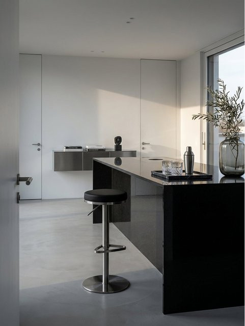 KADIMA DESIGN Barhocker aus Edelstahl höhenverstellbar und drehbar mit gepolsterter Sitzfläche, Schwarz, B/T/H: 38 x 38 x 82 cm - Bild 1