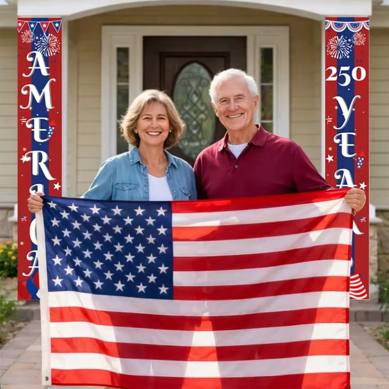 VIKAMA 250 Jahre Amerika Banner-Set 1776-2026 Patriotische Dekoration mit Bald Eagle für Tür und Veranda, B/H: 180 x 30 cm - Bild 2