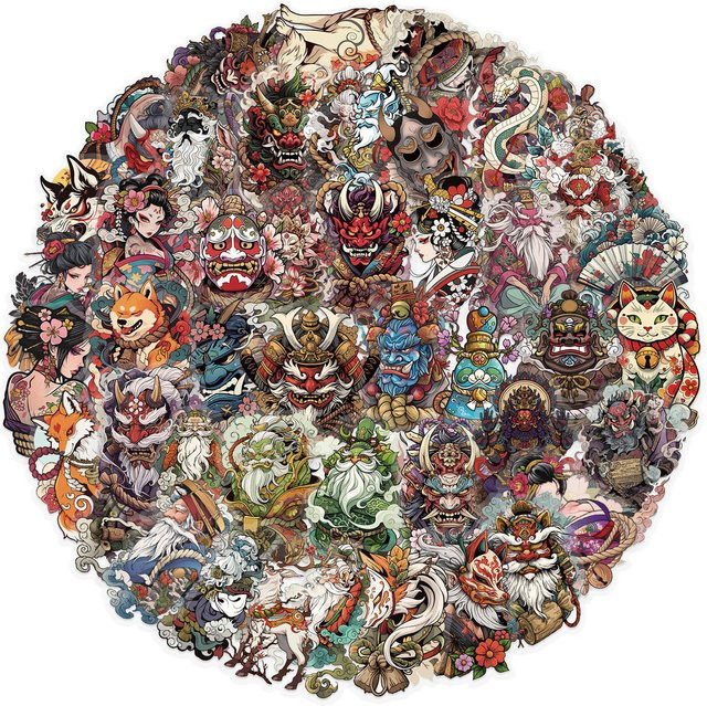 50 Stück transparente japanische Tattoo-Kunstaufkleber in Multicolour, wasserfeste PET-Aufkleber für Scrapbooking, Gitarre und Laptop-Dekoration - Bild 1