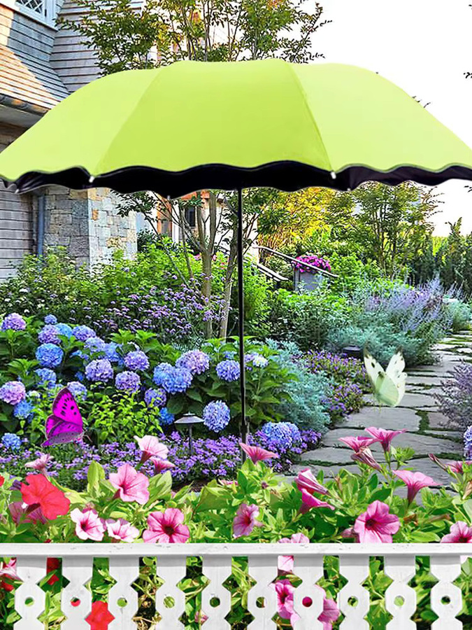 Wetterfester Pflanzenschattenschirm mit Metallstange für Topfpflanzen und Garten in Schwarz und Grün - Bild 2