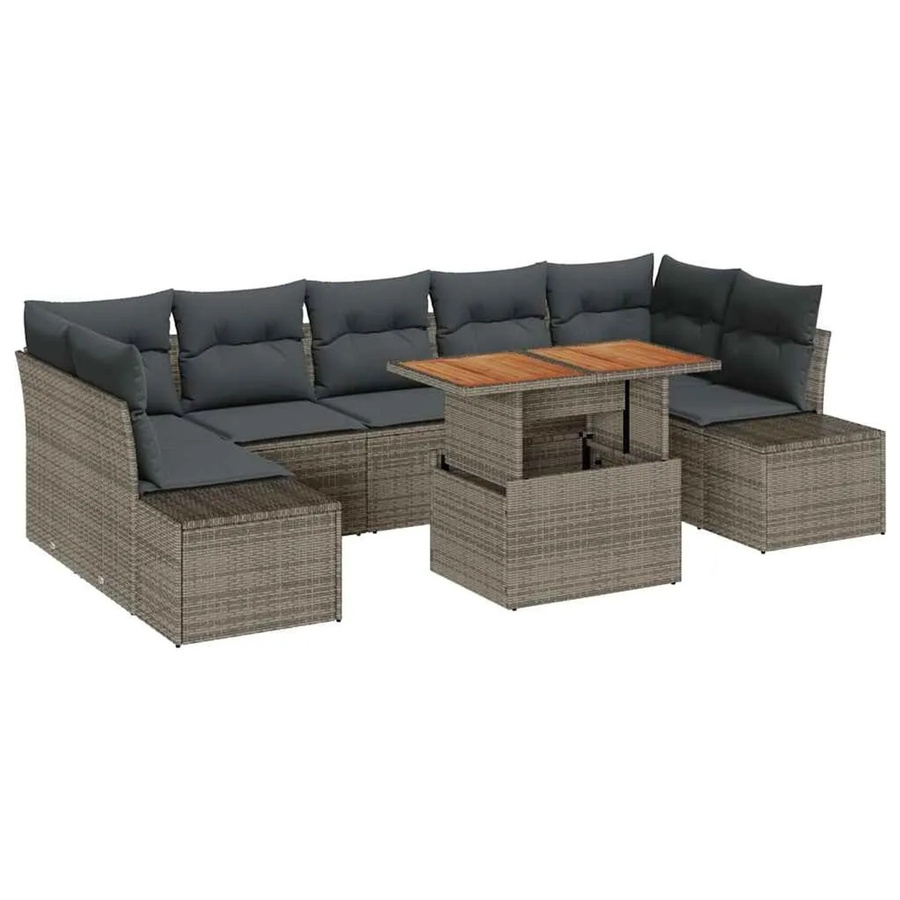 vidaXL 8-teiliges Garten-Sofa-Set aus Poly Rattan in Grau mit Kissen und Tisch in U-Form - Bild 2