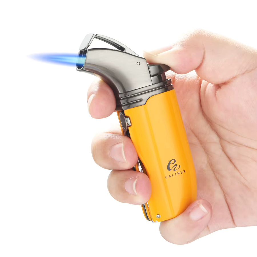 GALINER Zigarren Zubehör Set in Grau mit Metall Butan Gas Feuerzeug, Tabak Cutter und Keramik Aschenbecher - Bild 1