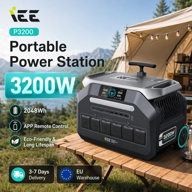Tragbare Powerstation IEE P3200 Solargenerator mit 3200W, 2048Wh LiFePO4 Akku, WLAN und Bluetooth Smart-Steuerung in Grau - Bild 1