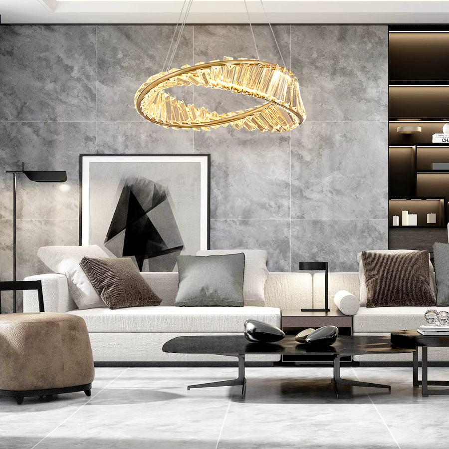 VETRULUS Moderne LED-Deckenleuchte in Gold mit Kristall-Elementen und Möbius-Streifen-Design für Wohnzimmer und Esszimmer - Bild 6