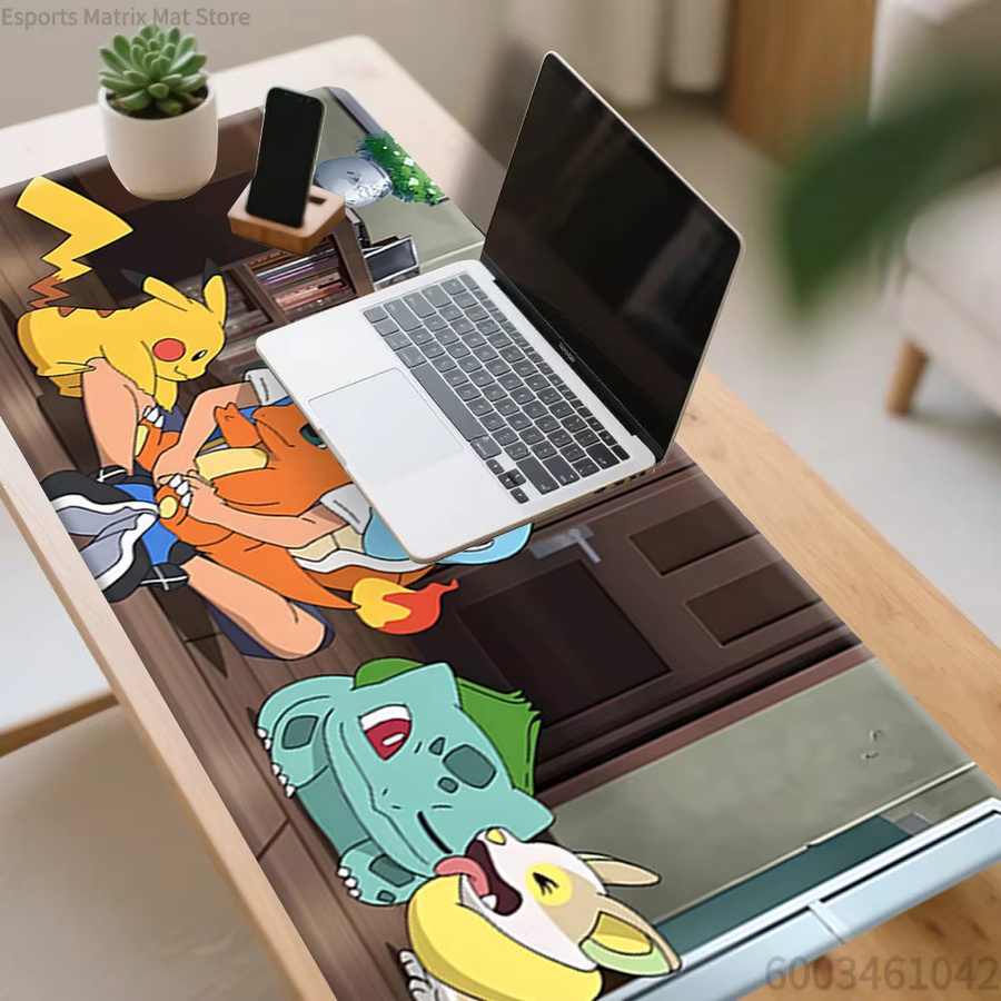 Potdemiel Pokemon Anime Gaming-Mauspad mit Ash Ketchum, Pikachu, Charmander, Squirtle und Bulbasaur, große Schreibtischunterlage für PC und Laptop, Mehrfarbig - Bild 2