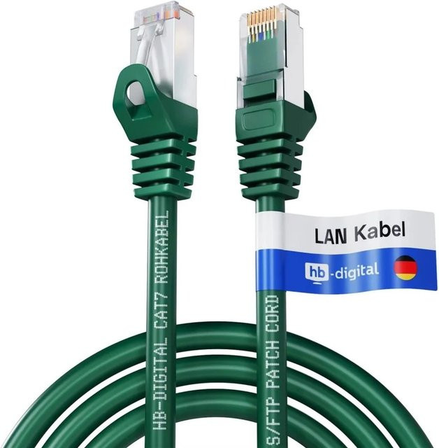 hb-digital Patchkabel CAT 7 Ethernet LAN Rohkabel RJ45 S/FTP PiMF LSZH AWG 26 Halogenfrei Grün, Länge: 0,25 m - Bild 1