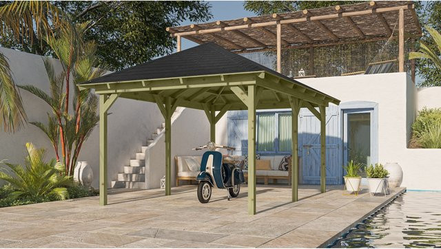CHILLROI Karibu Pavillon Jalingo 2 Set aus Massivholz mit Dachschindeln in Schwarz - Bild 1