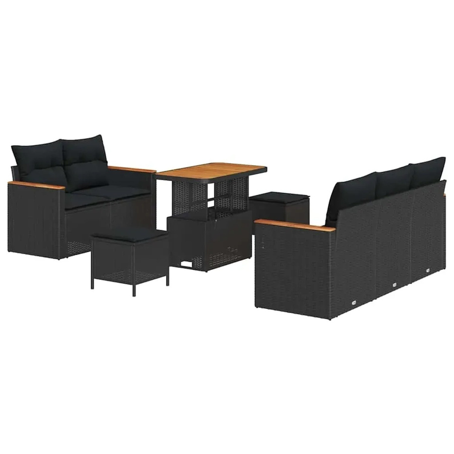 vidaXL Garten-Sofa-Set 8-tlg. in Schwarz aus Poly Rattan mit Kissen und Metallrahmen - Bild 2