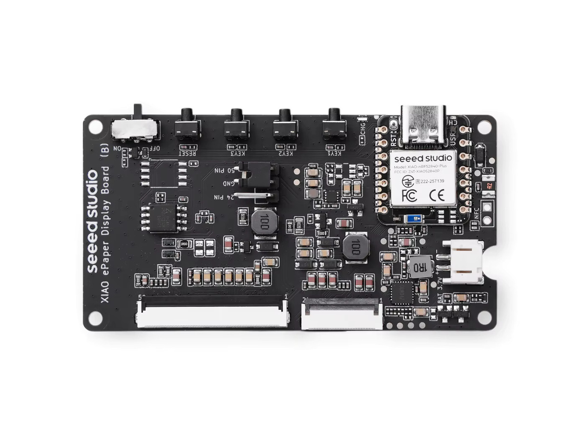 Seeed Studio XIAO ePaper Display Board EN04 mit nRF52840 Plus, unterstützt 24-Pin und 50-Pin, JST 2,0mm Batterieanschluss, Lade-IC und Netzschalter, Schwarz - Bild 2