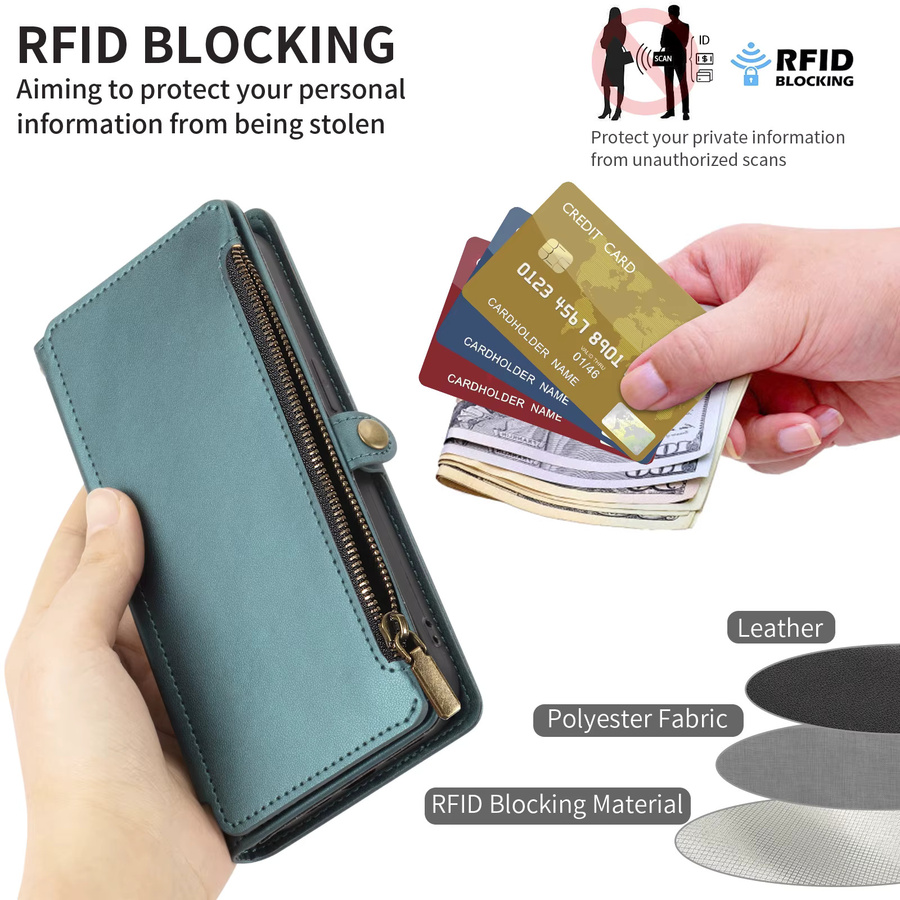 Multifunktionale Flip-Top Brieftasche mit Reißverschluss und Handyhülle für Samsung Galaxy A-Serie, Kartenhalter mit mehreren Kartenfächern, Farbe: Gold - Bild 6