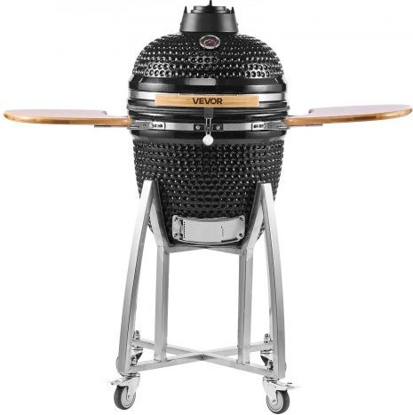 VEVOR Kamado Keramikgrill mit Smoker-Funktion, Durchmesser: 45 cm, inklusive Holzgriffen, Seitenablagen, Metallständer mit Rollen und Thermometer bis 400°C für BBQ und Outdoor-Kochen - Bild 1