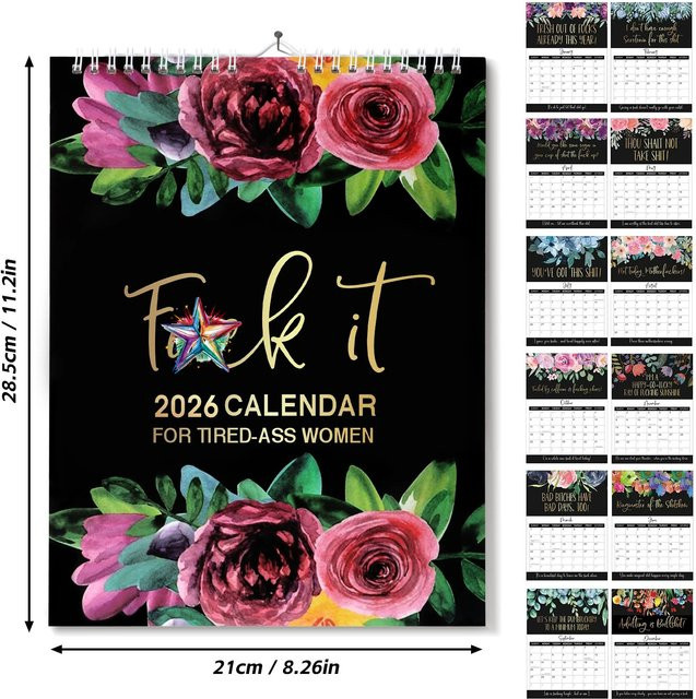 Schreibtisch-Wandkalender 2026 mit lustigen Humor-Slogans und Illustrationen, Mehrfarbig - Bild 1