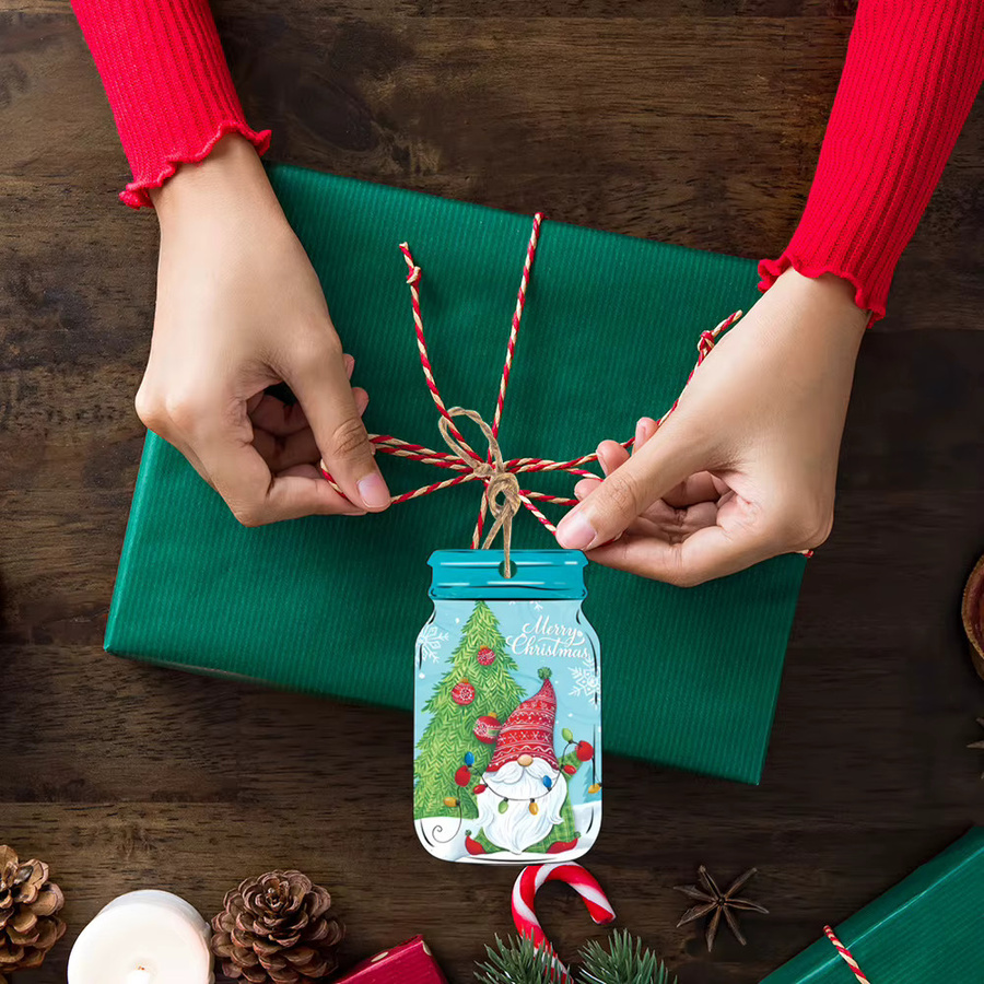 WEIGAO Weihnachts-Einmachglas-Geschenkkartenhalter als hängende Dekoration für Weihnachtsbaum und Neujahr, Mehrfarbig - Bild 2