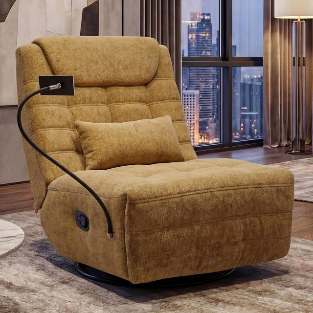 MCW Relaxsessel P92 in Gelb mit Drehbarer Kippfunktion und Handyhalterung aus Chenille-Stoff - Bild 1