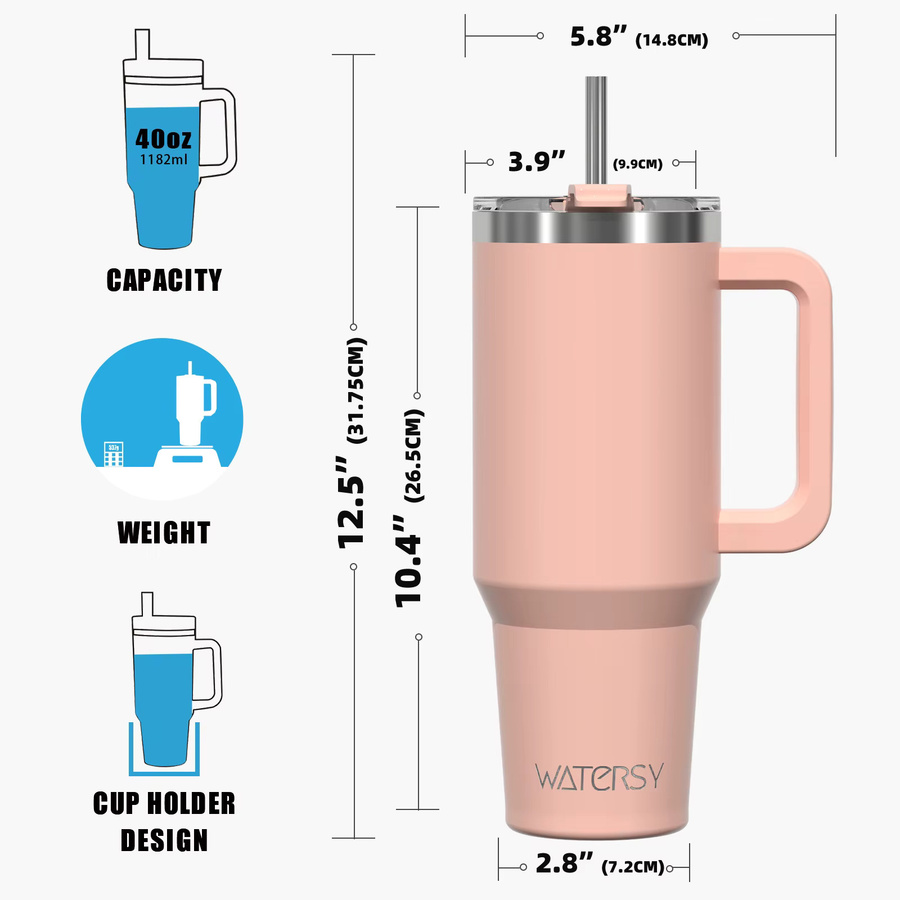 WATERSY Thermobecher aus Edelstahl mit Griff und Strohhalm, vakuumisolierter Tumbler in Blau, Volumen: 946 ml (32 oz) - Bild 2