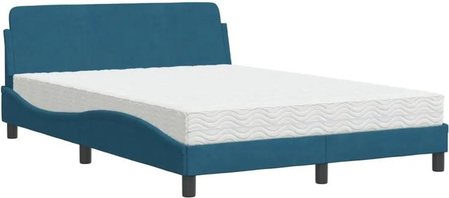 vidaXL Bett mit Matratze aus Samt und Kiefernholz in Blau, B/T/H: 120 x 200 cm - Bild 1