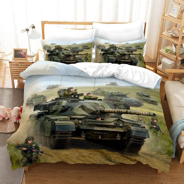 Your Warm Home Bettbezug-Set mit Panzer-Motiv in Grün, bestehend aus 1 Bettbezug und 2 Kissenbezügen aus Polyester, B/H: 135 x 200 cm, Kissenbezüge: 50 x 70 cm - Bild 1