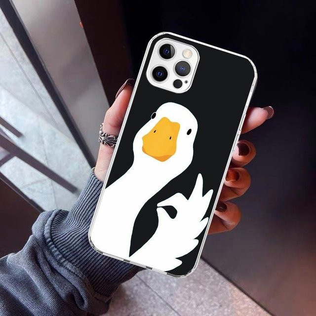 Handyhülle mit Cartoon Ente und Gans Motiv für Apple iPhone, weiche TPU Rückseite, Schwarz - Bild 1