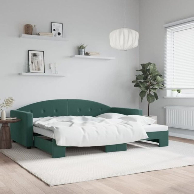 Ausziehbares Funktionsbett Vidaxl in Grün aus Samt und Metall, Modernes Tagesbett B/T/H: 200 x 90 cm - Bild 1