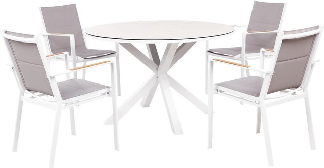 Beliani Gartentisch Set MALETTO/BUSSETO Modern in Weiß und Taupe mit Glas und Metall, B/T/H: 120 x 120 x 75 cm - Bild 1