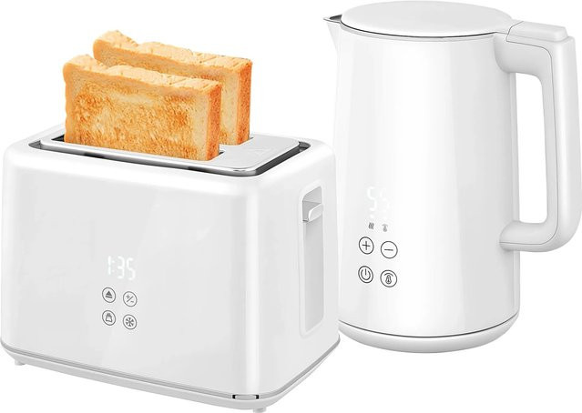 HOMCOM Wasserkocher-Toaster-Set aus Kunststoff und Edelstahl in Weiß und Silber, B/T/H: 15,5 x 21,5 x 25,1 cm - Bild 1