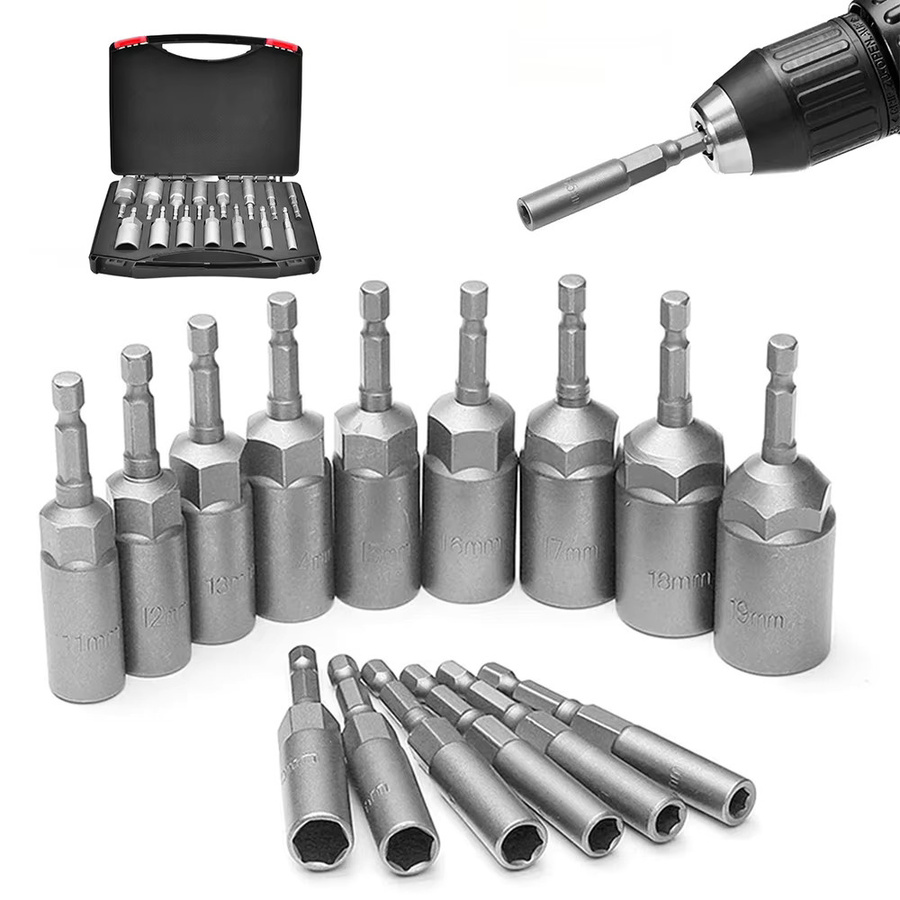 Sechskant-Steckschlüsselsatz und Schraubendreher-Set in Silber mit Bits für Elektrowerkzeuge, 5,5 mm bis 19 mm - Bild 5