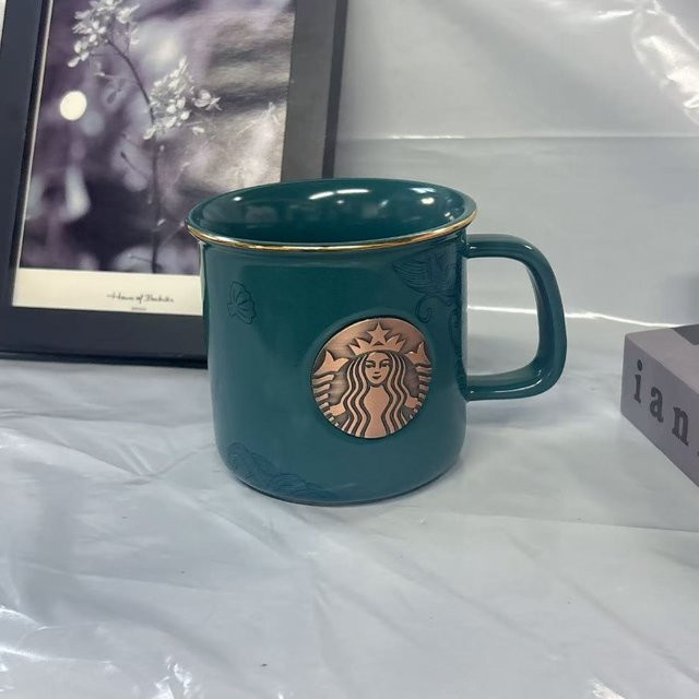 Starbucks Elegante Keramiktasse in Türkis mit Goldrand und Roségold-Siren-Emblem, 320 ml - Bild 1