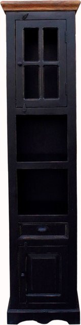 TPFLiving Hochschrank Shoreline aus Mango und MDF in Schwarz mit honigfarbener Deckplatte - Bild 1