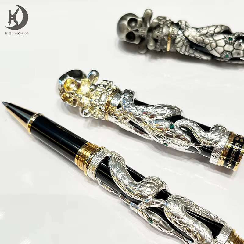 Jinhao Viper Series Kugelschreiber aus Metall mit Schlangen- und Schädelkopf in Gold und Silber im Vintage-Design - Bild 2