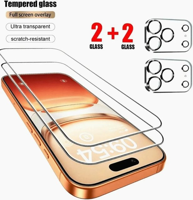 4-in-1 Ultra HD Panzerglas und Kameralinsen-Schutzfolie für Apple iPhone 17 16 15 14 13 12 Pro Max Plus Mini in Transparent - Bild 1