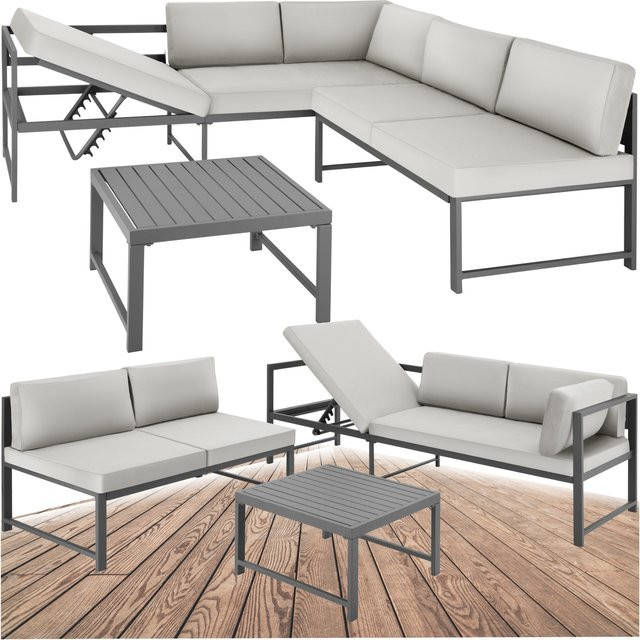 tectake Aluminium Sitzgruppe Faro in Grau mit 2 Sofas, Tisch und wetterfesten Polstern, B/T/H: 192,5 x 50 x 65 cm und 62 cm Höhe - Bild 1