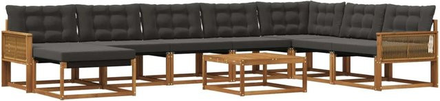 vidaXL Outdoor-Sofagarnitur in U-Form aus Akazienholz mit Textilene und 9 Kissen, Farbe: Natur und Schwarz - Bild 1