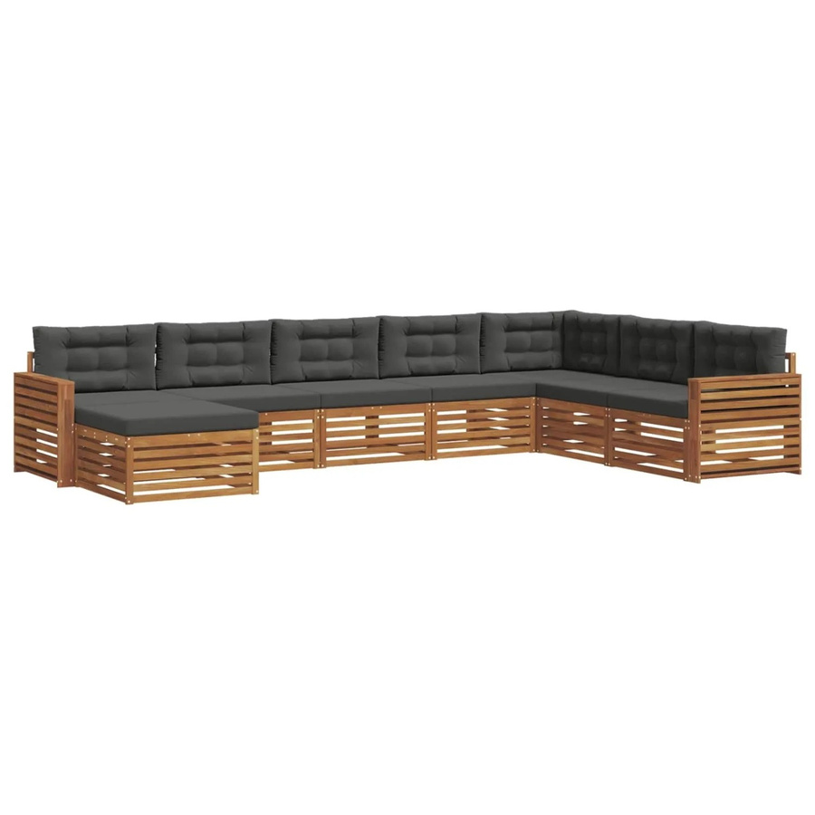 vidaXL Sofagarnitur 8-teilig L-Form aus Massivholz Akazie in Natur und Anthrazit mit Polsterung und Kissen - Bild 2