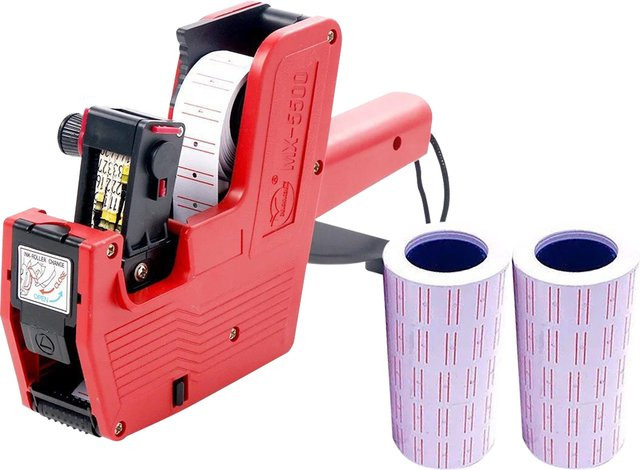 Tragbare 8-stellige Preisschildmaschine in Rot mit 10 Etikettenrollen für den Einzelhandel - Bild 1