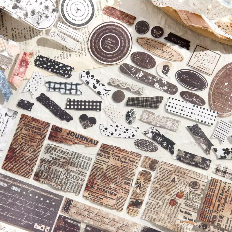 Journal GO Etikettenband Vintage-Text-Aufkleber für Scrapbooking und DIY-Collagen, Mehrfarbig, B: 7,5 cm, L: 200 cm - Bild 3