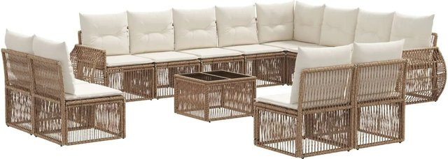 vidaXL Gartensofa-Set 13-teilig in U-Form aus Poly-Rattan und pulverbeschichtetem Stahl, Beige und Cremeweiß mit Polsterung und UV-beständigen Kissen - Bild 1