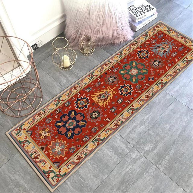 ZZ HOME Böhmischer Läuferteppich im Ethno-Design, rutschfest und waschbar, B/T: 60 x 180 cm, Grau-Rot - Bild 1