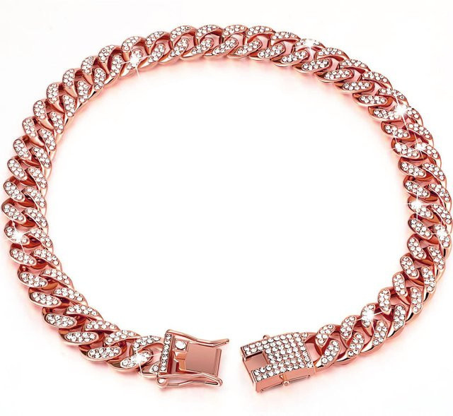 Hundehalskette, Rosa Diamant, Diamantbesetzt, 50cm, Unisex - Bild 1