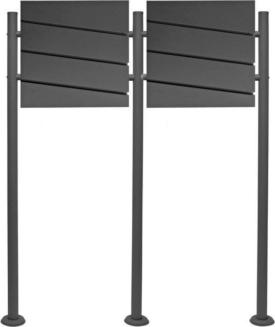 Wiltec 2er Set Briefkasten V16 Anthrazit mit Schloss, freistehend, Stahl, B: 100 cm, T: 13,5 cm, H: 120 cm - Bild 1