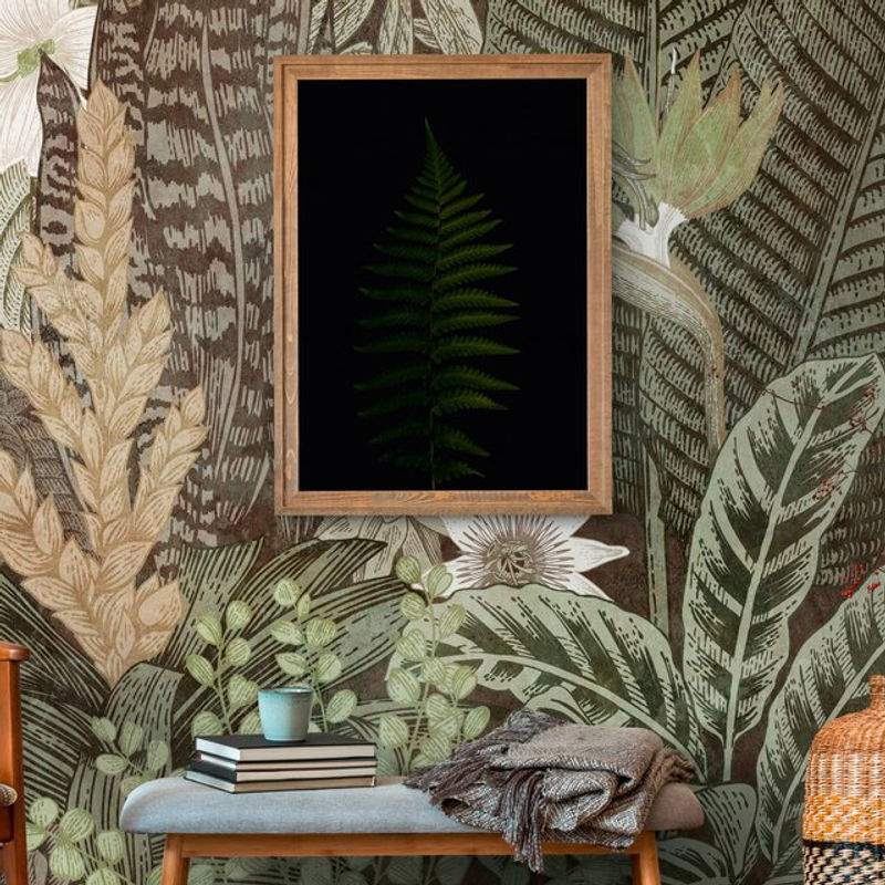 Profhome Fototapete 382431 Heißgeprägte Vliestapete mit Dschungel-Design in Grün Beige Weiß Braun, B: 3,71 m x H: 2,8 m - Bild 1