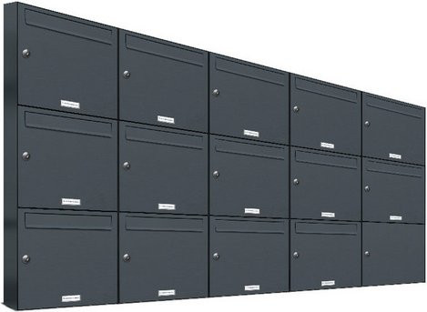 AL Briefkasten für 14 Parteien, Aufputzmontage, grau, B/H/T: 191,5 x 102,6 x 11,6 cm - Bild 1