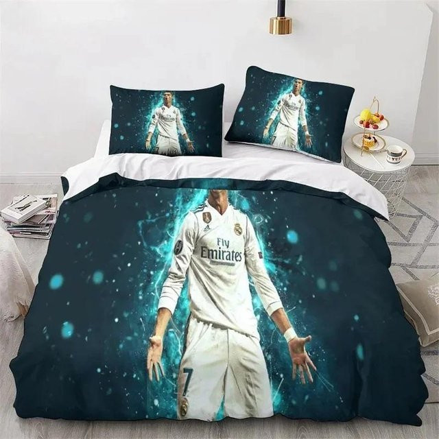 Bettwäsche Set Ronaldo Idol Fußballstar mit 3D-Druck, 3-teilig, Blau, B/H: 150 x 200 cm - Bild 1